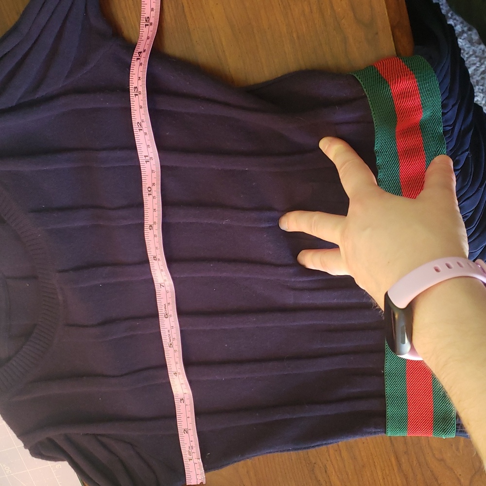 Women’s Navy Maxi Dress with Red-Green Waistband - Picture 11 of 15